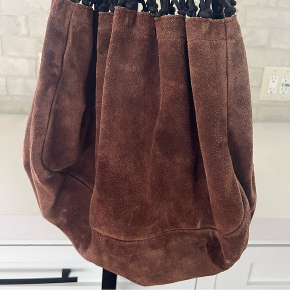 Anthropologie 100% Suede Leather Hobo Market Net Bag Tote Purse - Picture 4 of 4